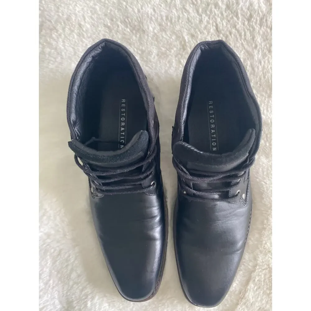 Restoration Vince Black Faux Leather Suede Lace‎ Up Low Boot Men’s Sz 10